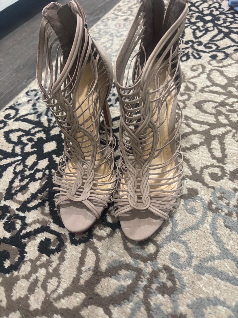 SCHUTZ Taupe Strappy Braided High-Heel Sandals